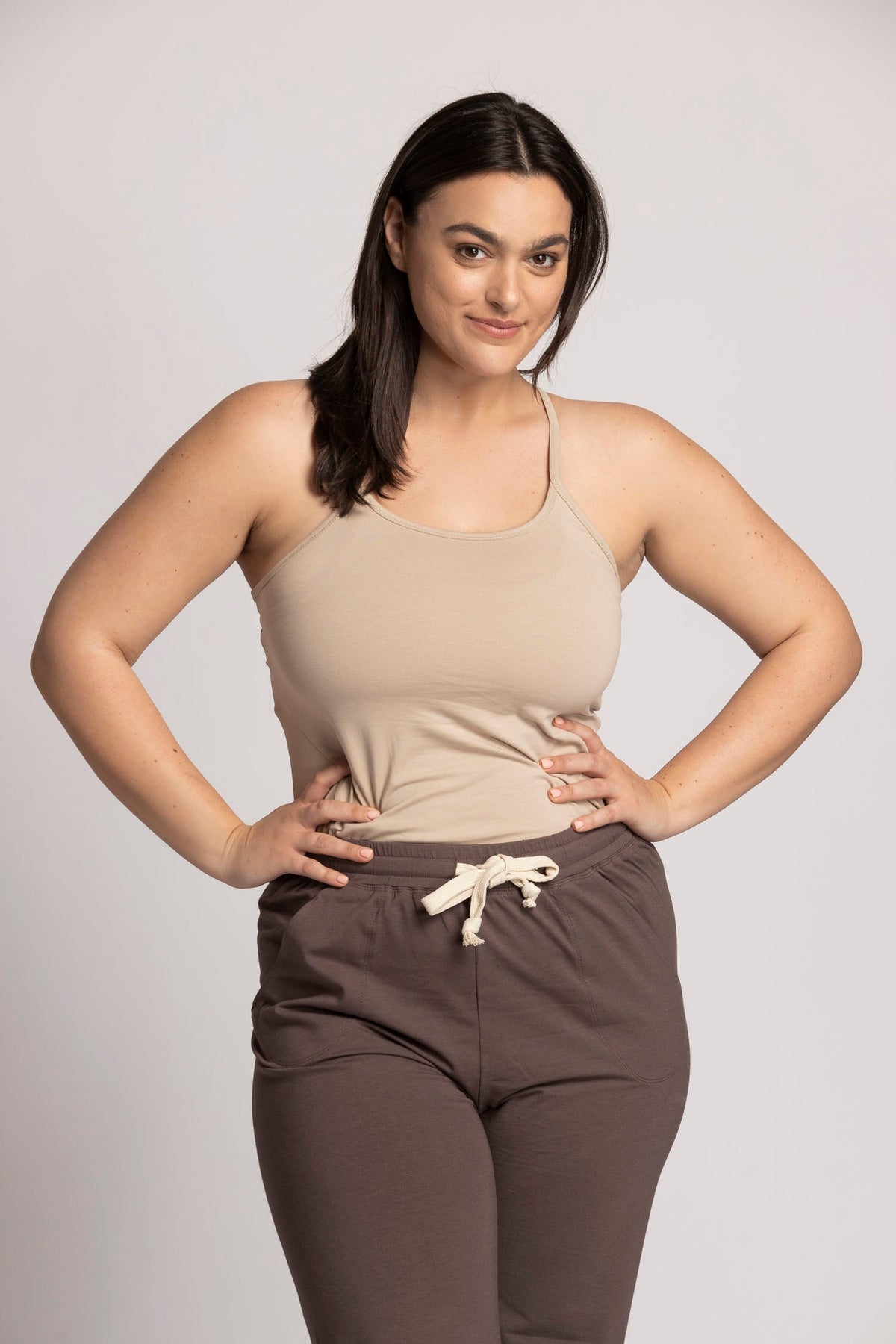 Almond Organic Cotton Criss Cross Tank Top womens clothing Ripple Yoga Wear 