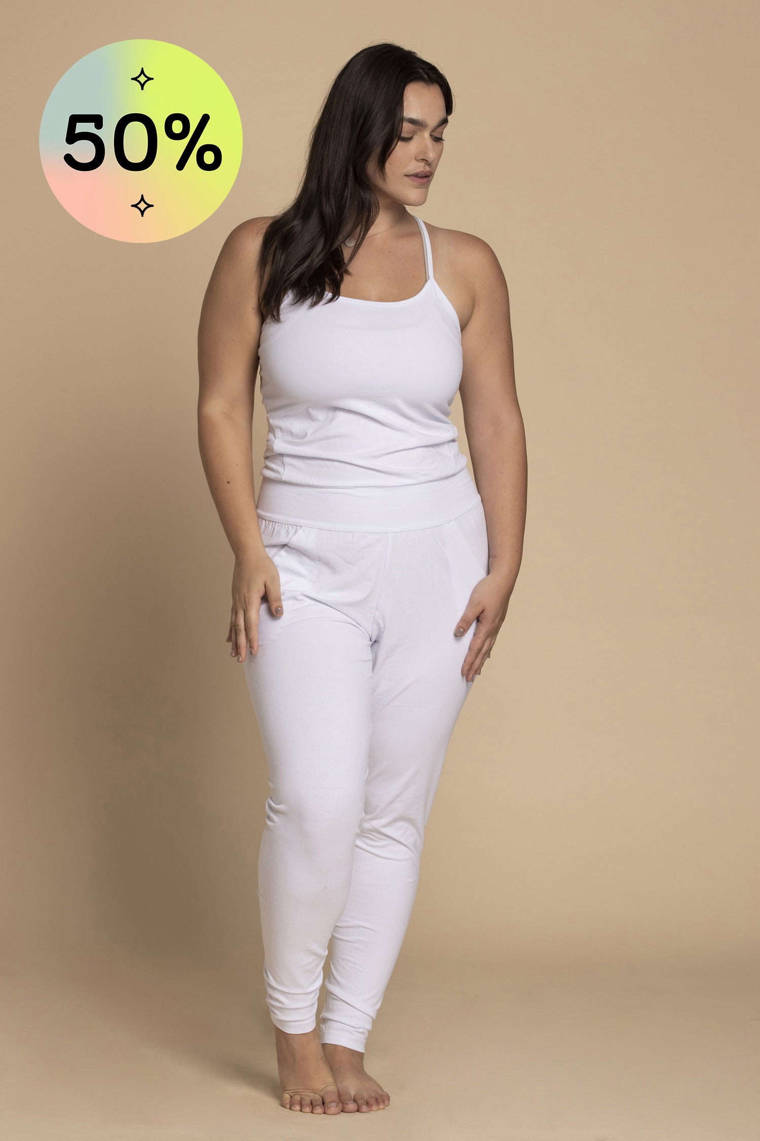 I'mPerfect Pure White Long Yoga Jumpsuit 50%off