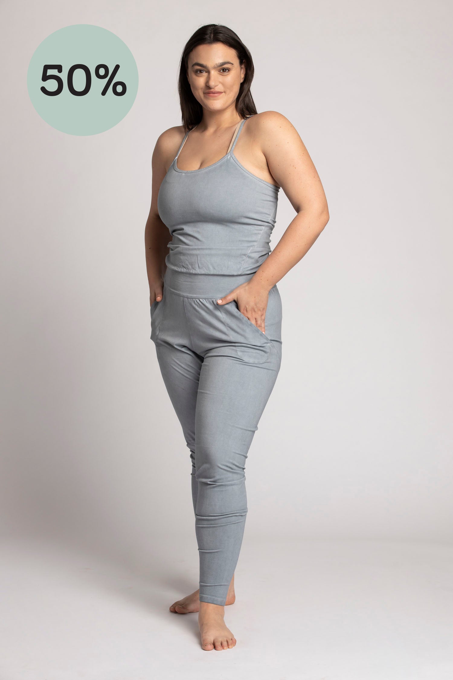 I'mPerfect Stonewash Long Jumpsuit 50%off