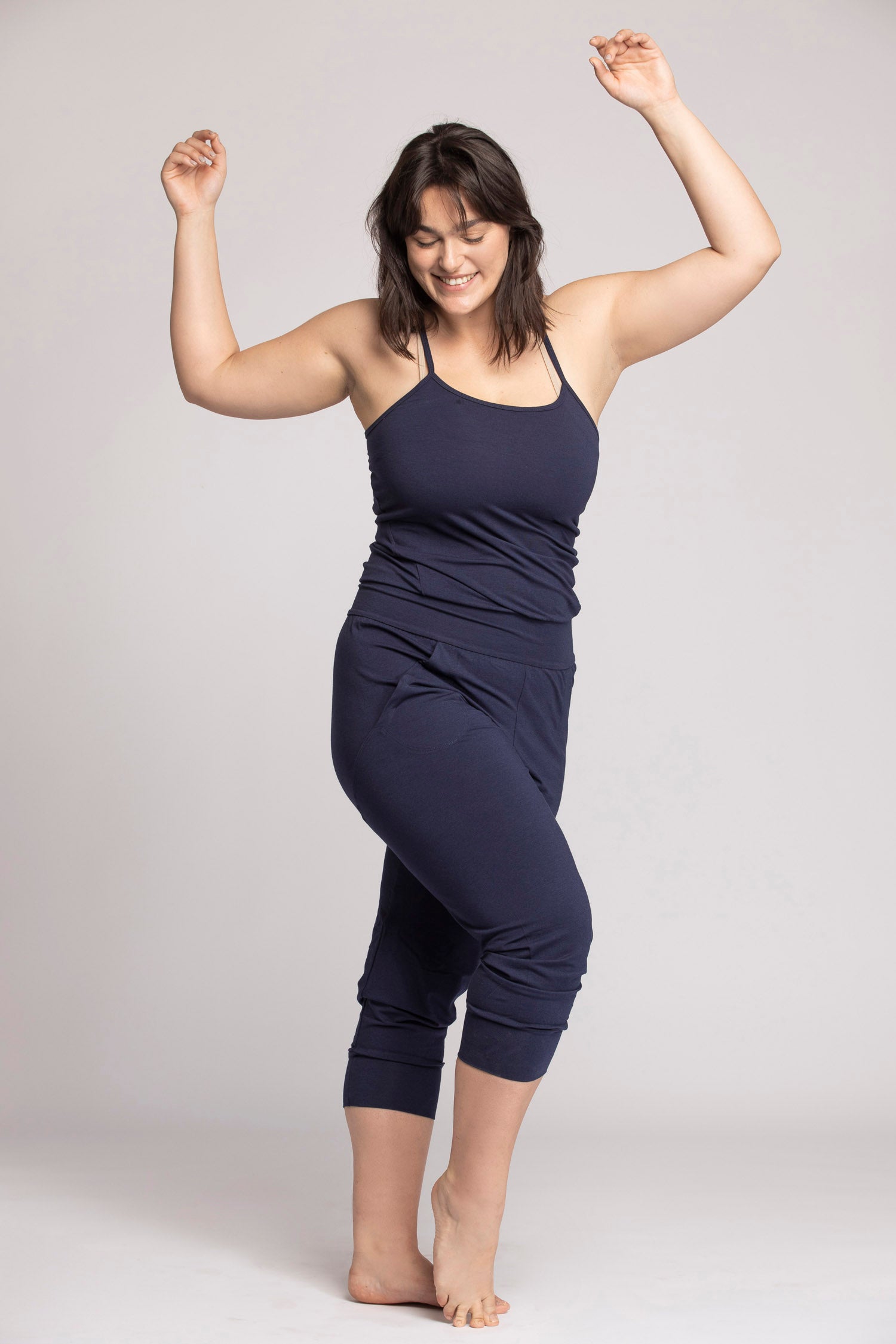 Organic Cotton Yoga Jumpsuit in Navy color| Ripple Yoga Wear XS