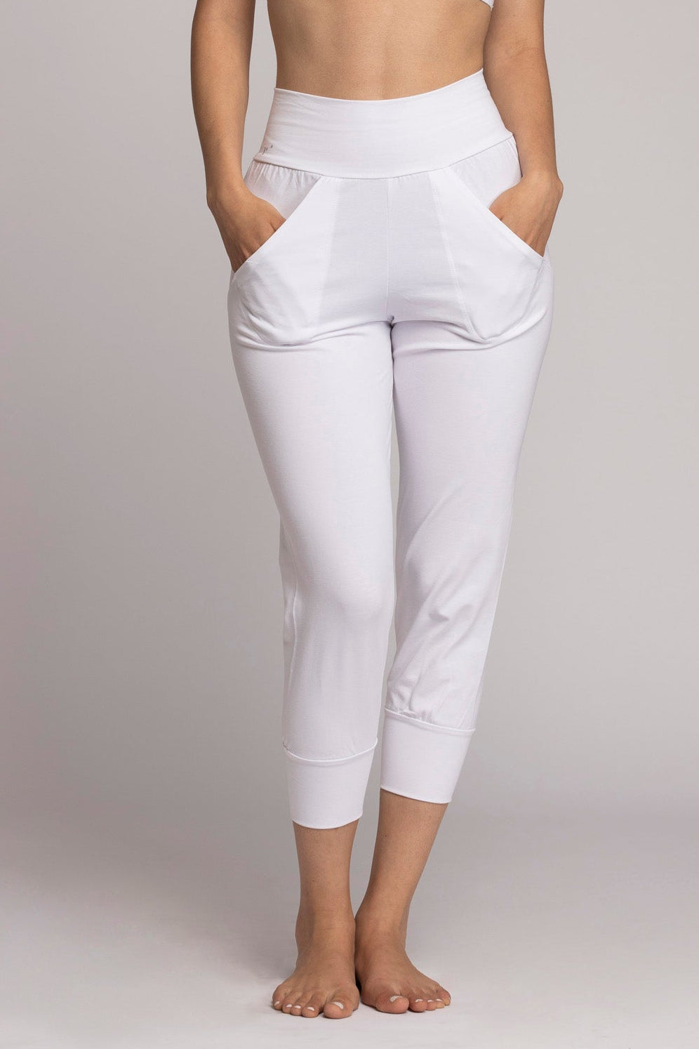 Organic Cotton Pure White Slouchy Capri Yoga Pants