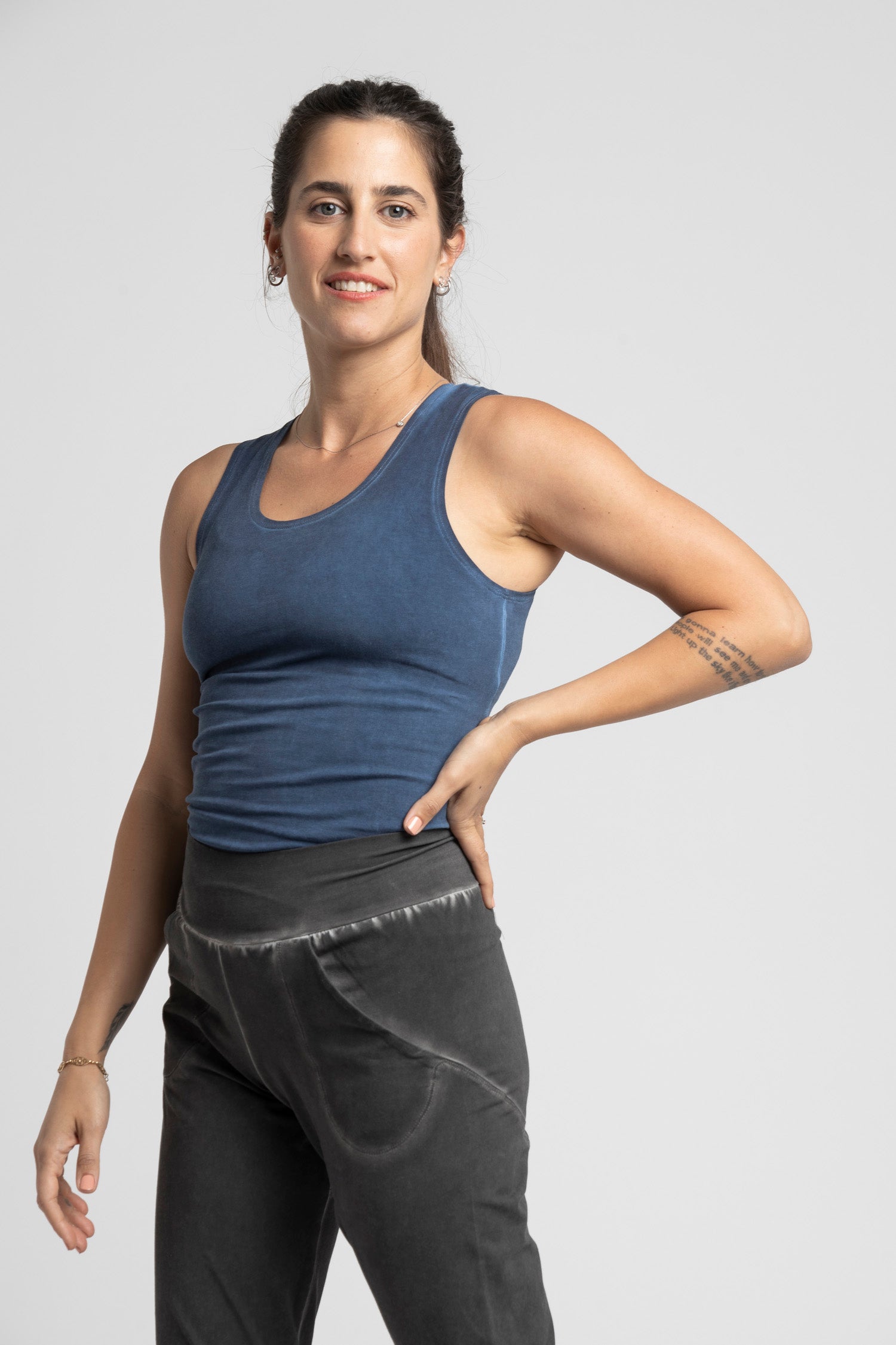 I'mPerfect Stonewash Half Moon Open Back Tank Top 50%off