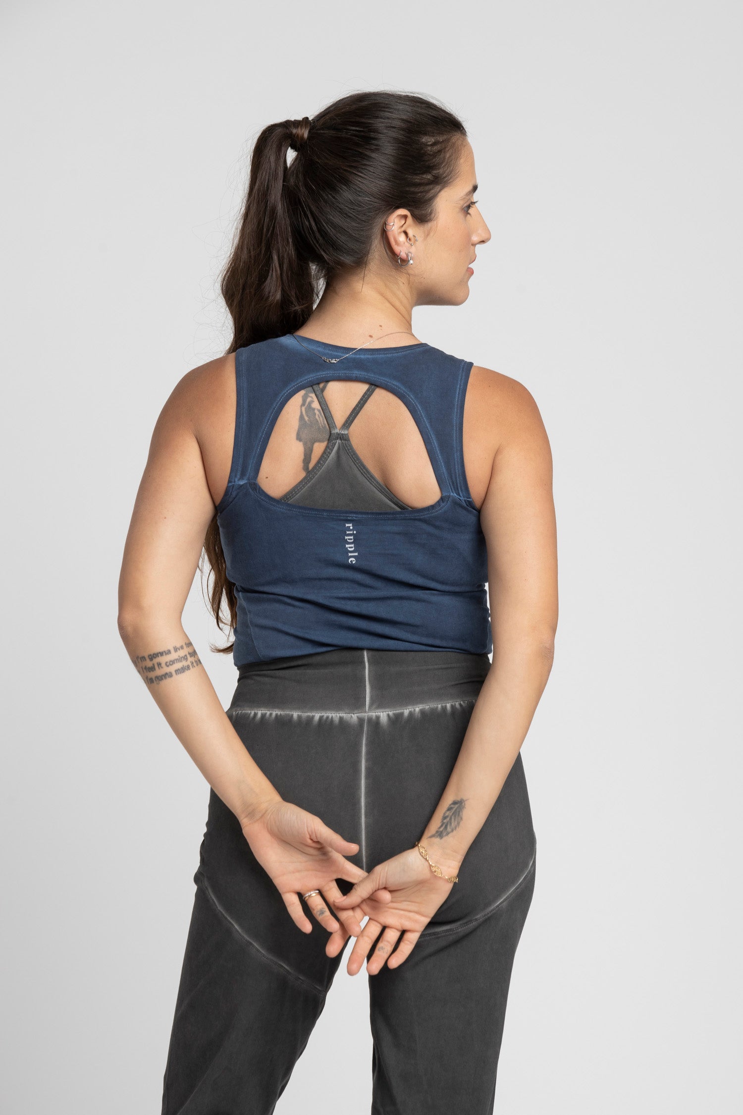 I'mPerfect Stonewash Half Moon Open Back Tank Top 50%off