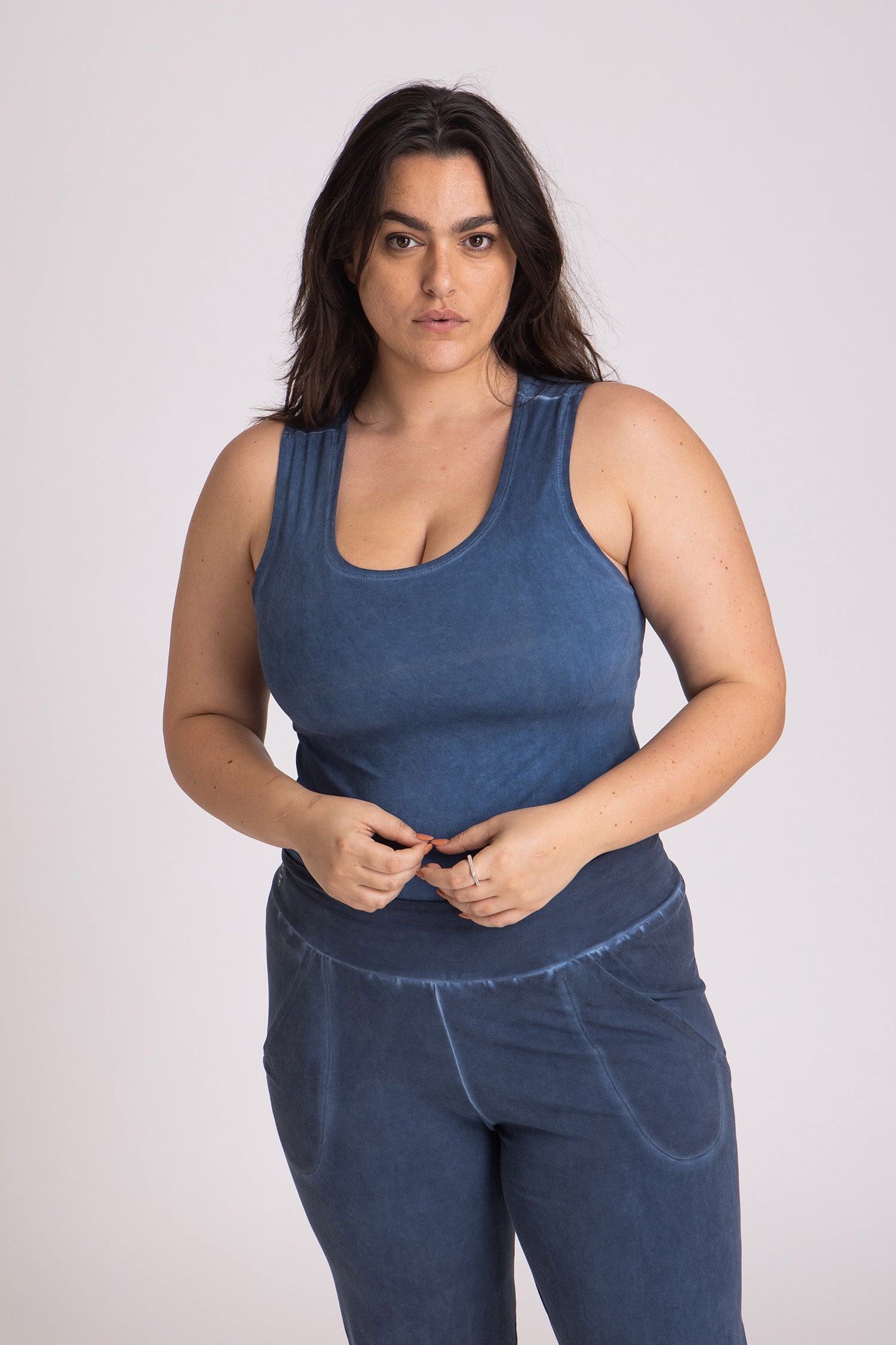 I'mPerfect Stonewash Half Moon Open Back Tank Top 50%off