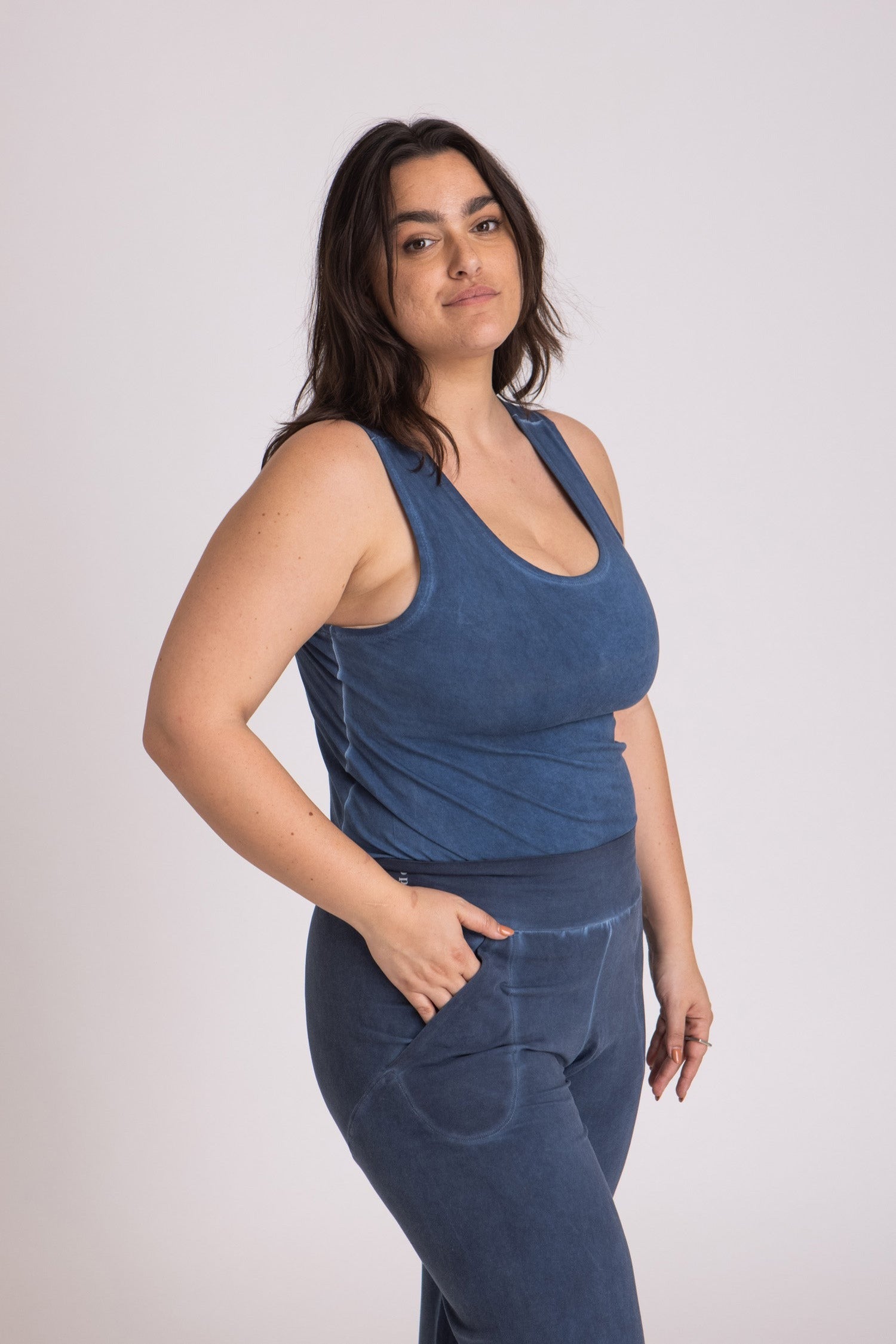 I'mPerfect Stonewash Half Moon Open Back Tank Top 35%off