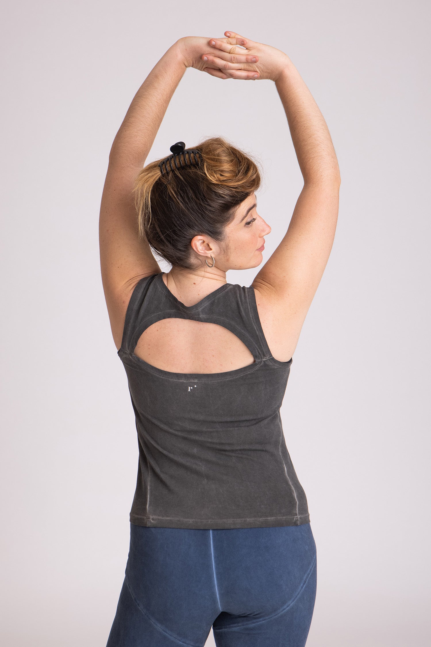 Stonewash Half Moon Open Back Tank Top