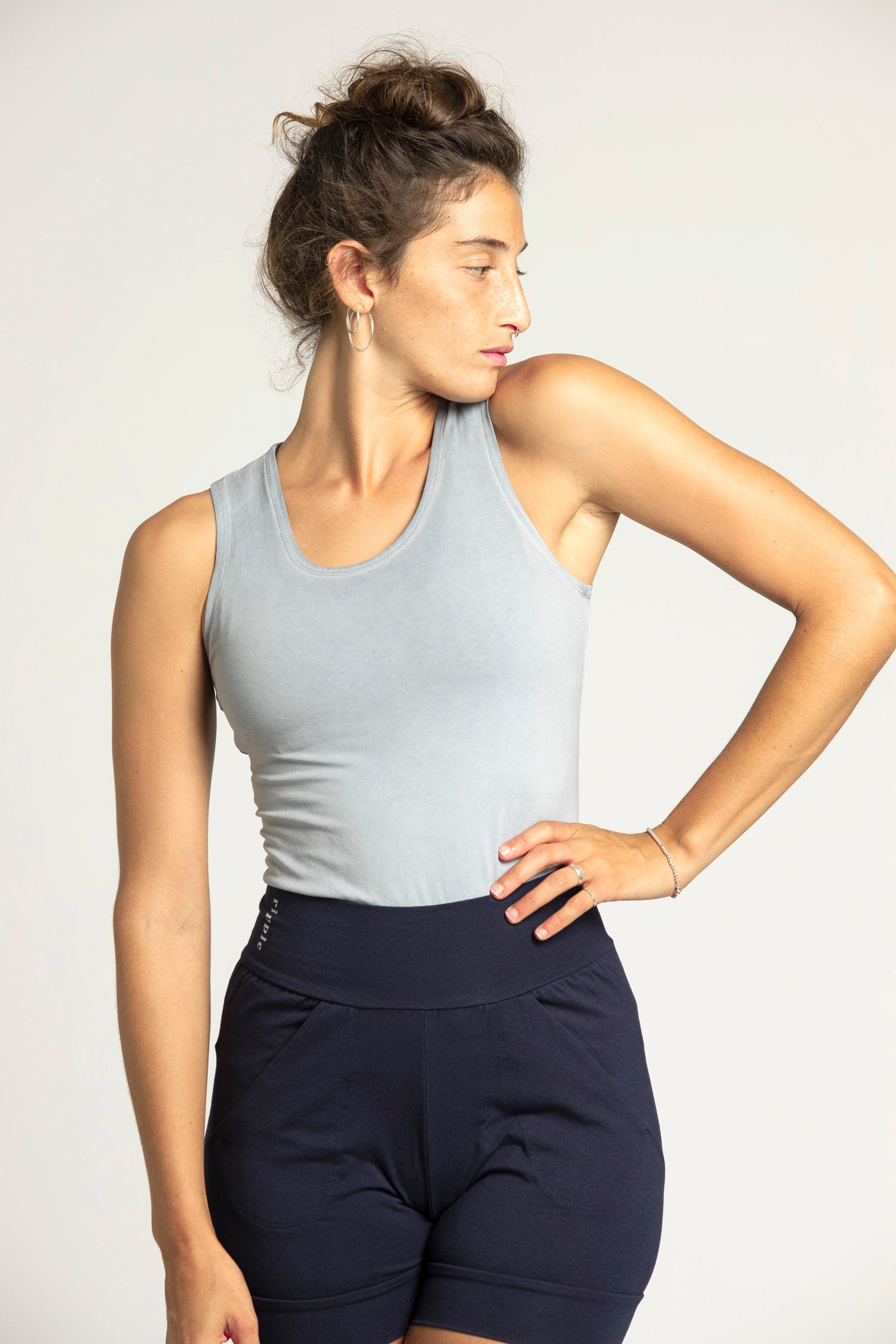 I'mPerfect Stonewash Half Moon Open Back Tank Top 50%off