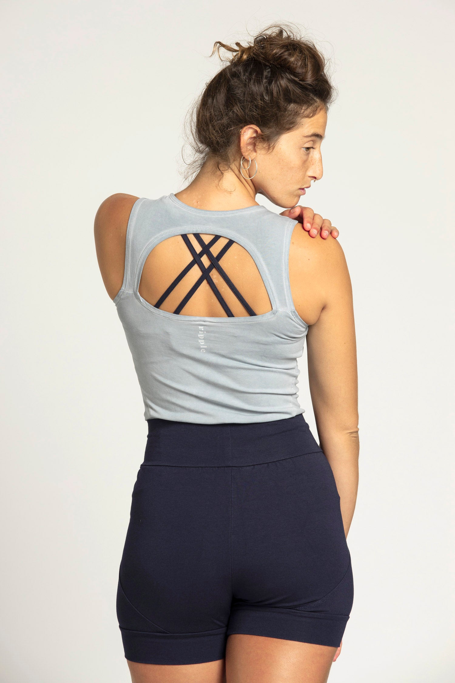 I'mPerfect Stonewash Half Moon Open Back Tank Top 35%off