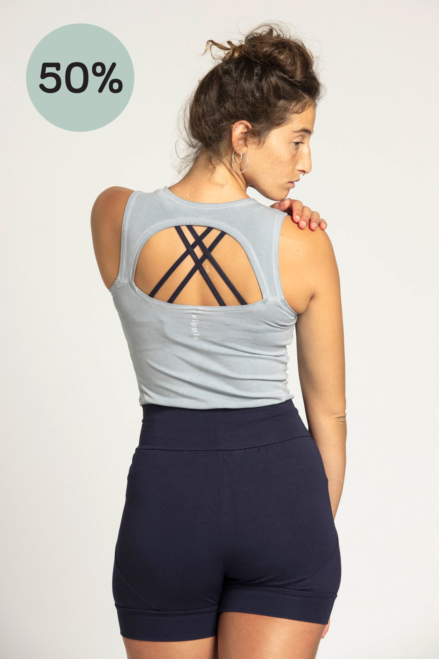 I'mPerfect Stonewash Half Moon Open Back Tank Top 50%off