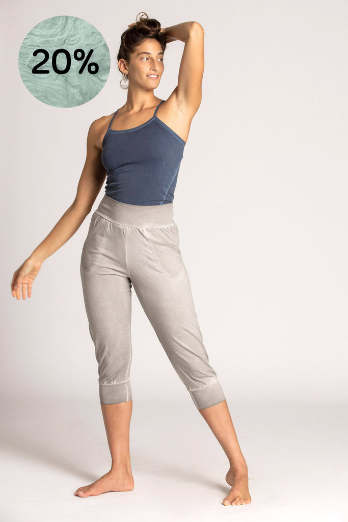 Stone Wash Slouchy Capri Pants in light grey | Ripple Yoga Wear