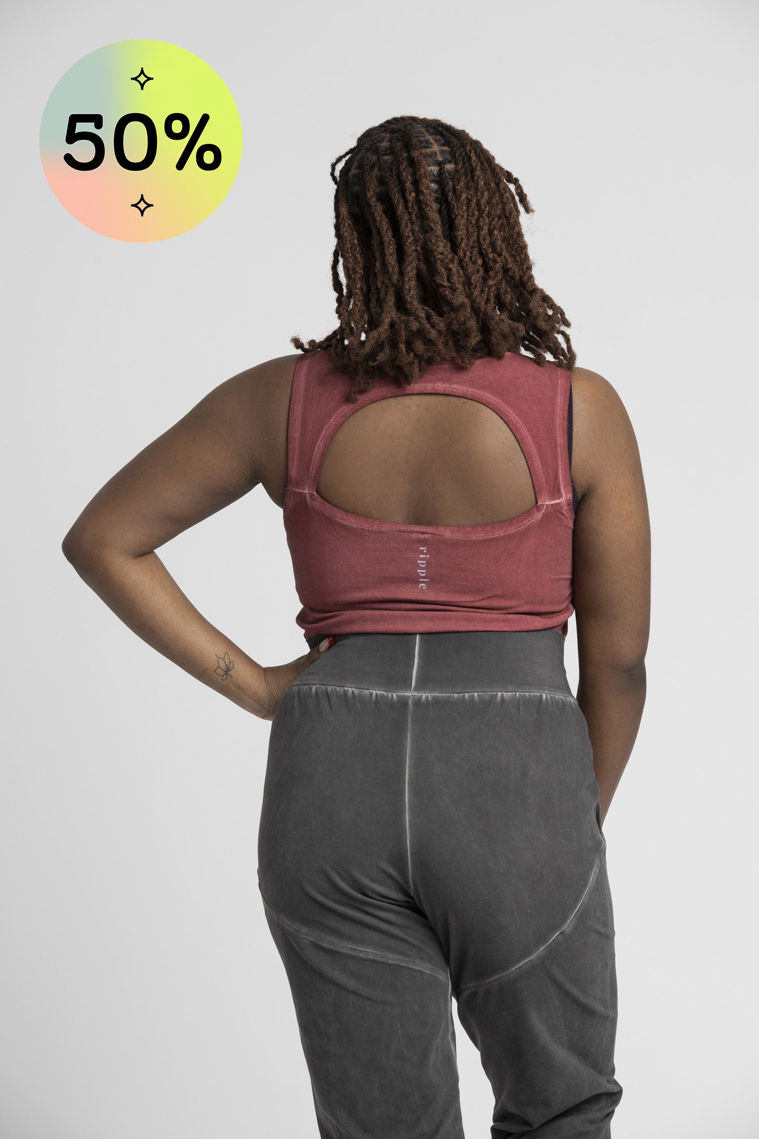 I'mPerfect Stonewash Half Moon Open Back Tank Top 50%off