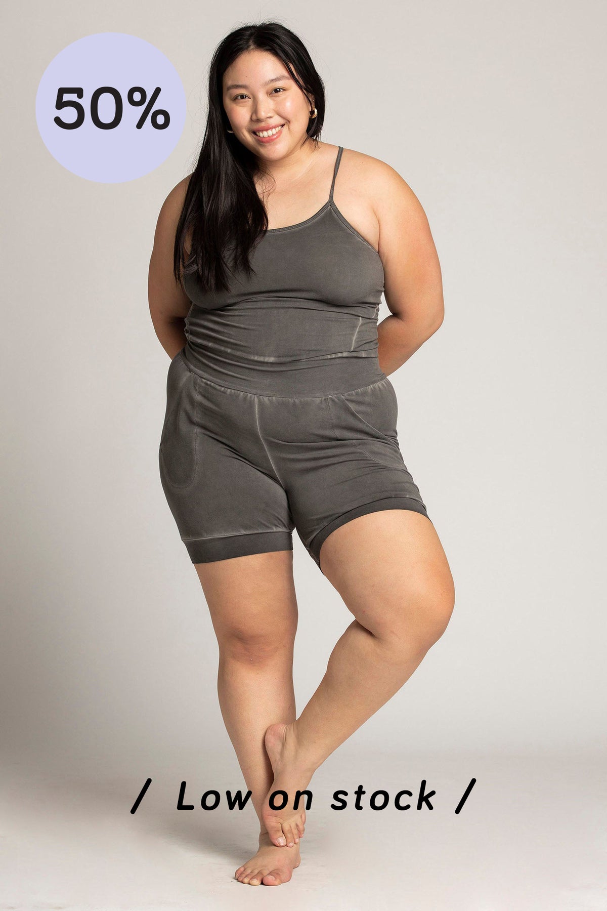 I&#39;mPerfect Stonewash Short Yoga Jumpsuit - All 50% OFF