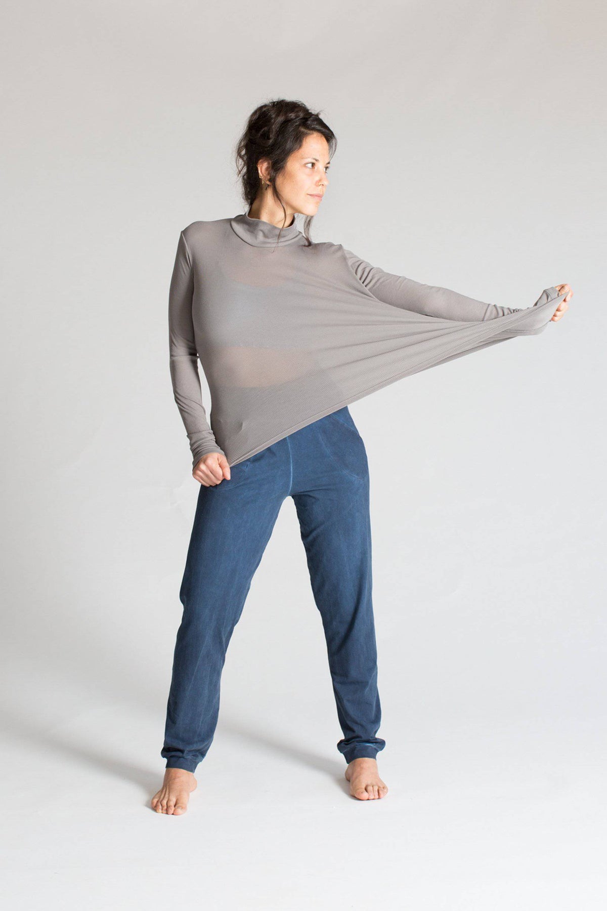 Delicate Cotton Rib Turtleneck Top - womens clothing - Ripple Yoga Wear