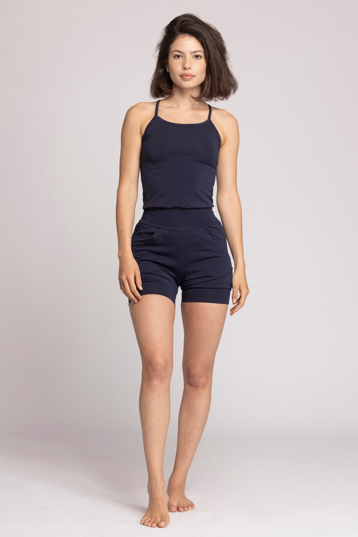Sleeveless Maternity Jumpsuit Shorts – Black