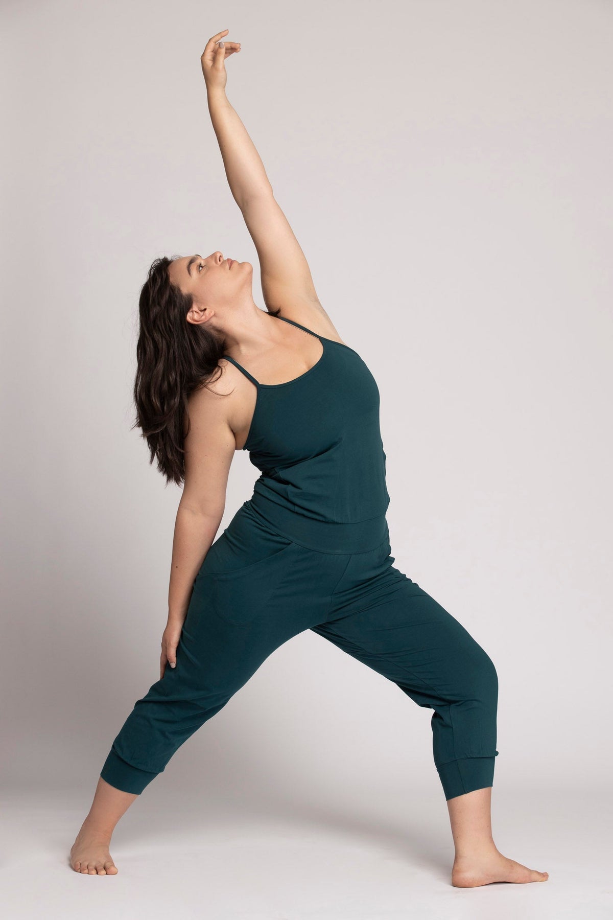 Organic Cotton Yoga Jumpsuit womens clothing Ripple Yoga Wear organic cobalt green 