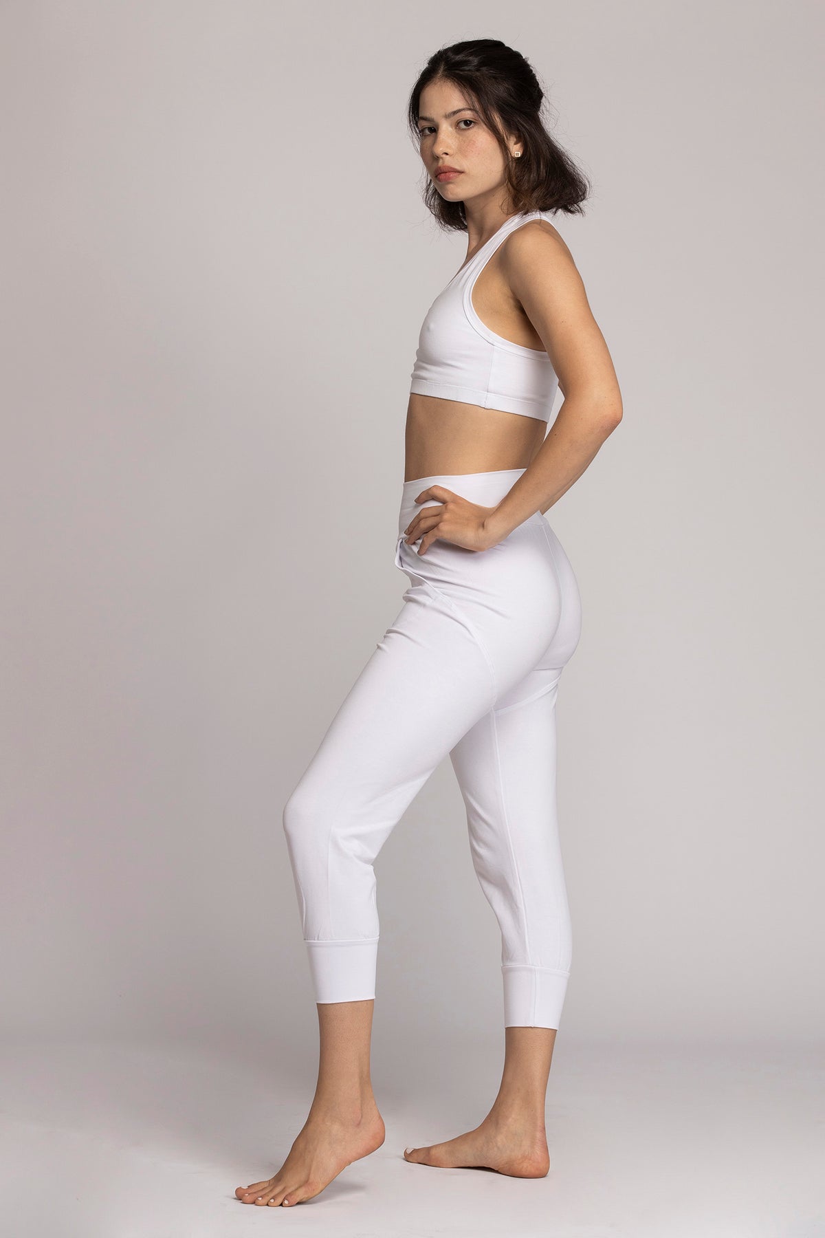 Organic Cotton Pure White Slouchy Capri Yoga Pants