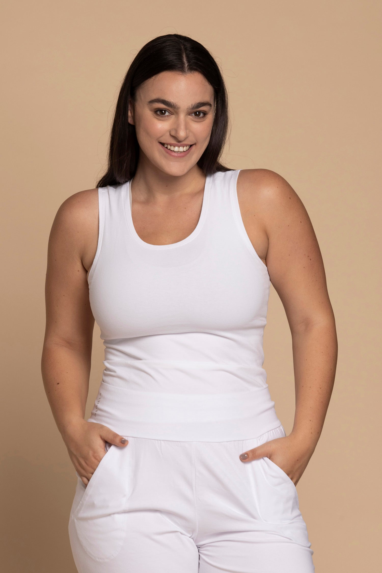 Pure White Half Moon Open Back Tank Top