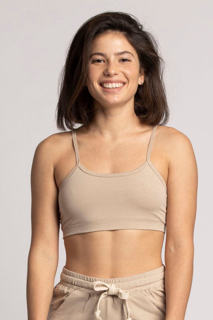 Almond Organic Cotton Criss Cross Bra womens clothing Ripple Yoga Wear 