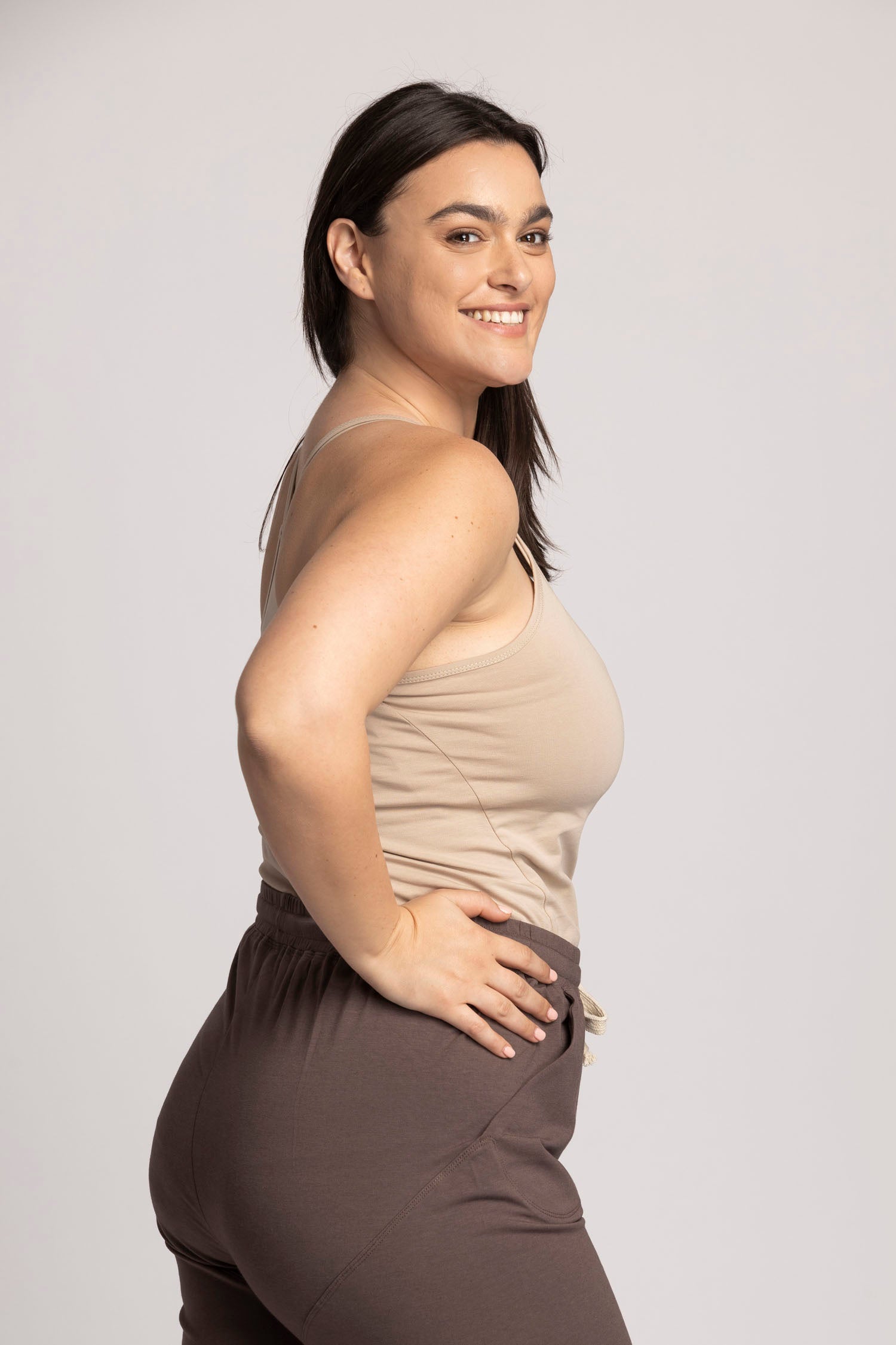 Almond Organic Cotton Criss Cross Tank Top womens clothing Ripple Yoga Wear 