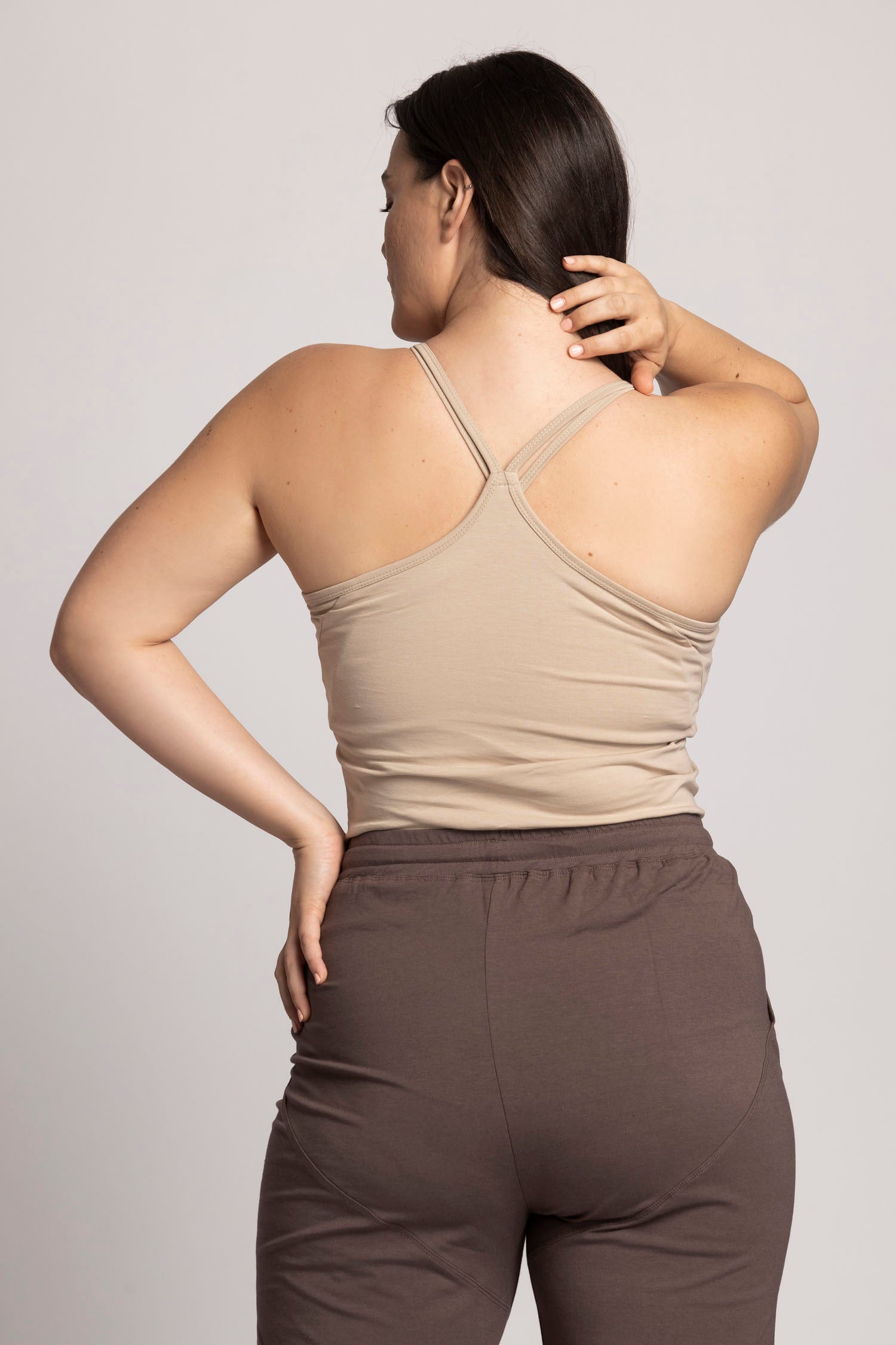 Almond Organic Cotton Criss Cross Tank Top womens clothing Ripple Yoga Wear 