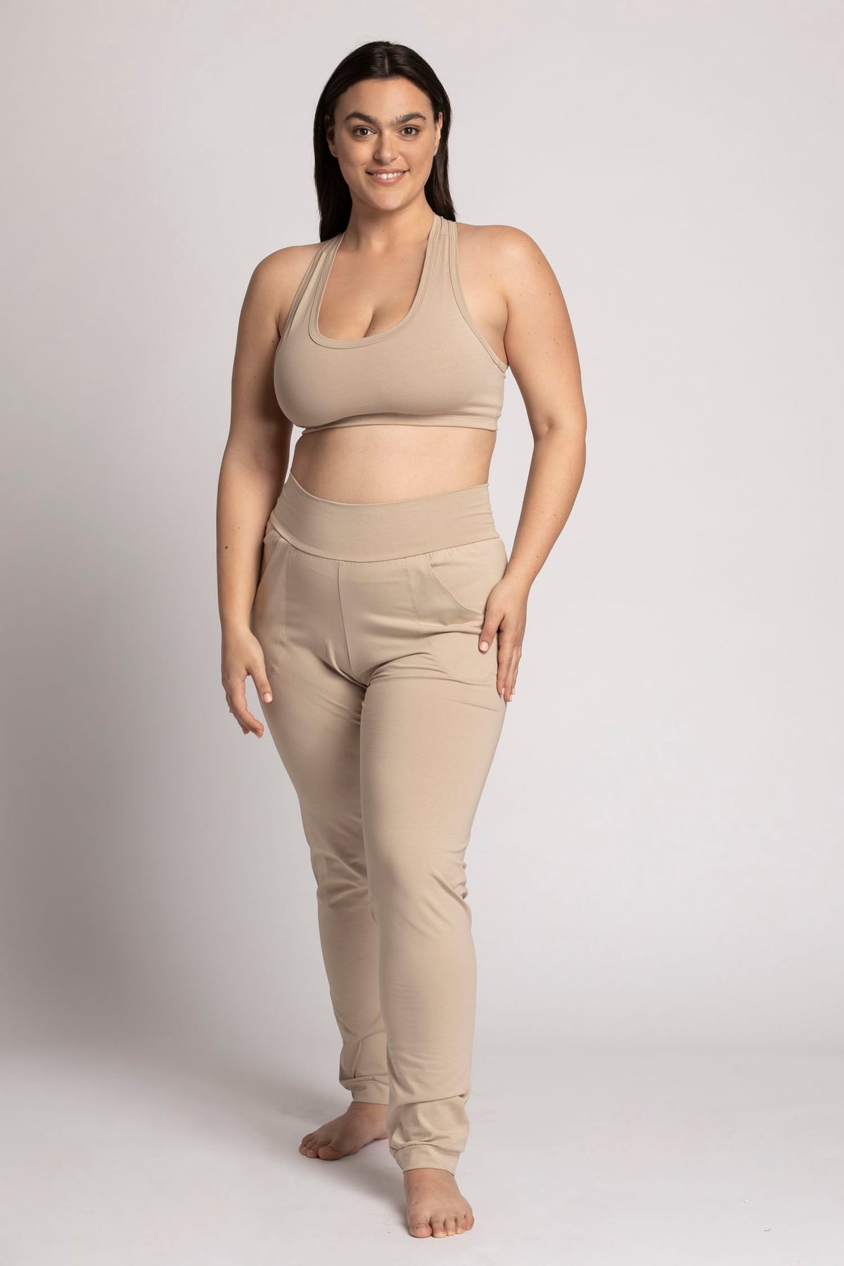 Almond Organic Cotton Unisex Slouchy Pants womens clothing Ripple Yoga Wear 