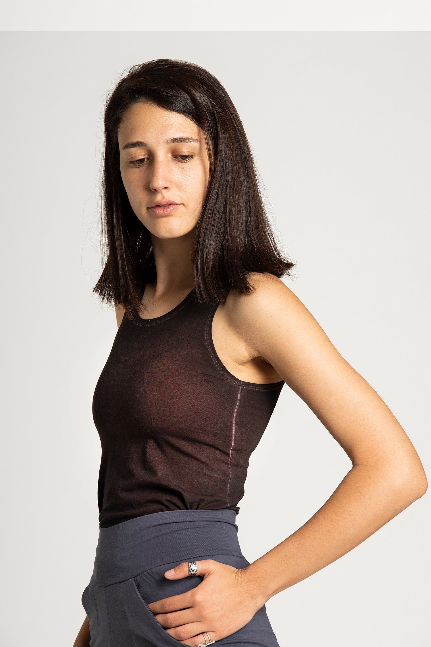 I'mPerfect Stonewash Half Moon Open Back Tank Top 35%off