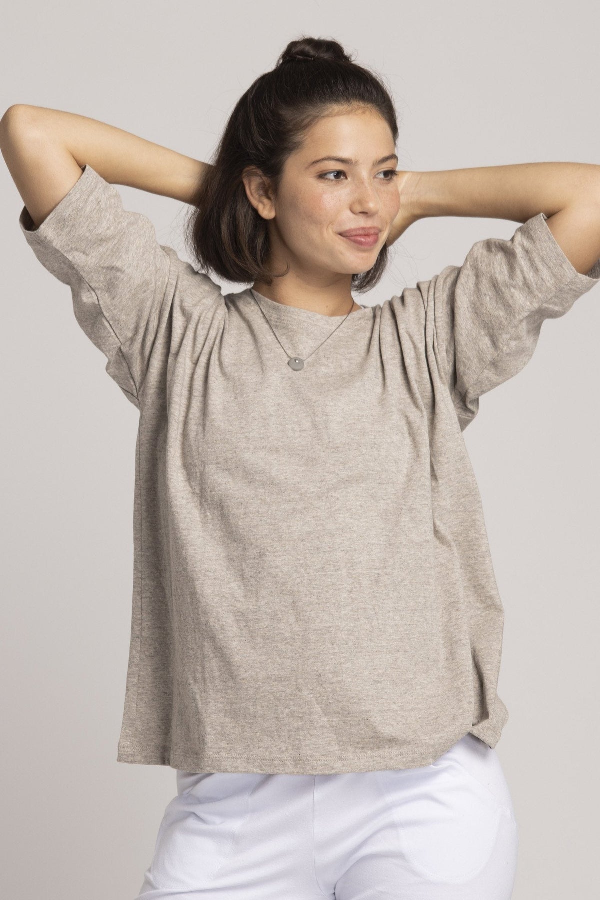 Japanese Cotton Box T-shirt womens clothing Ripple Yoga Wear Sandstone S-M 