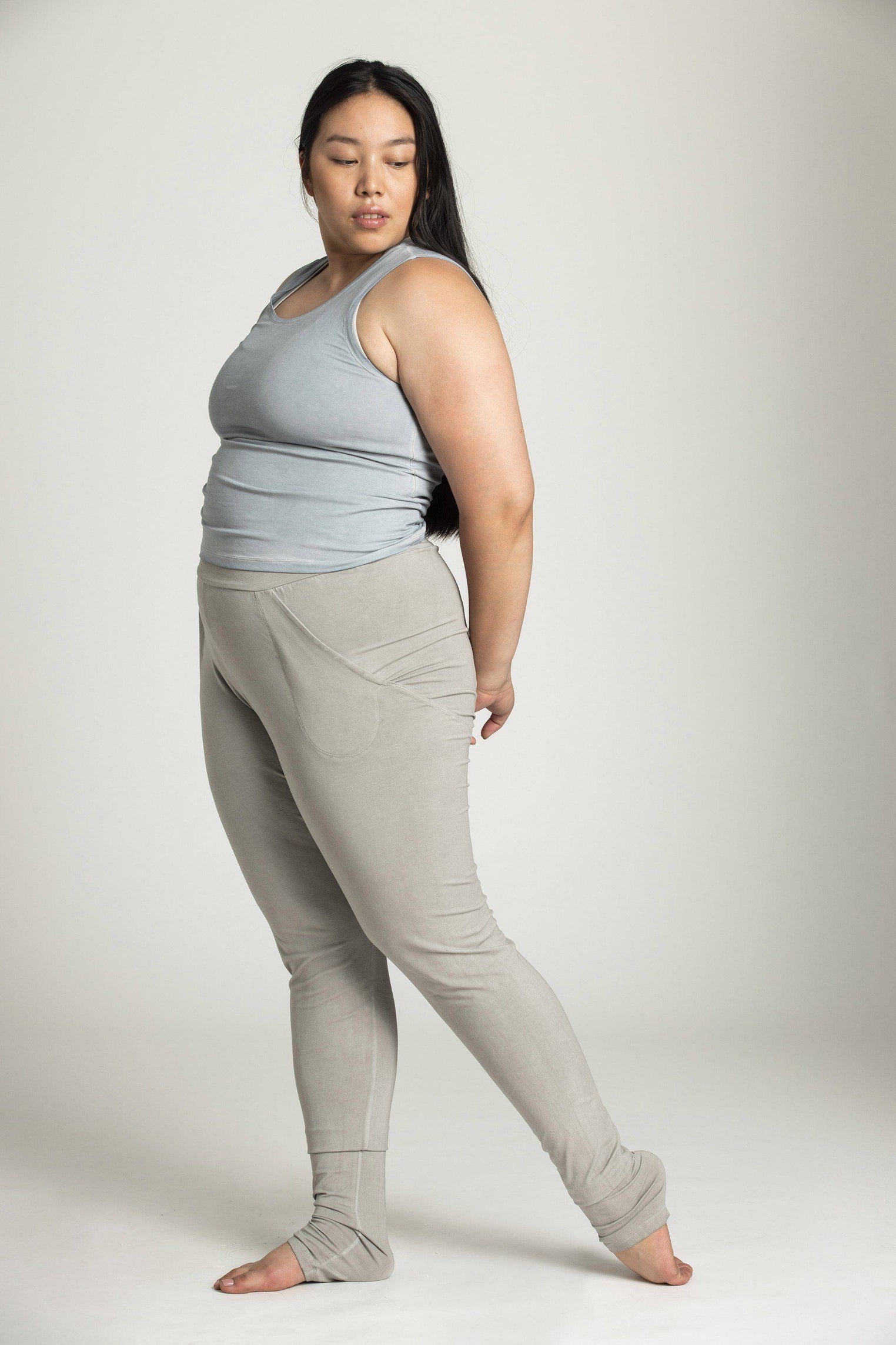 Light Grey Stone Wash Extra Long Slouchy Pants womens clothing Ripple Yoga Wear 