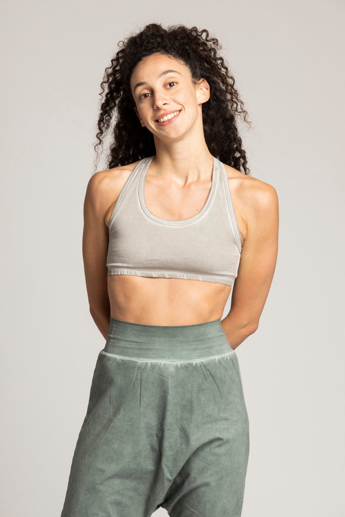 Light Grey Stone wash Racer-Back Bra womens clothing Ripple Yoga Wear 