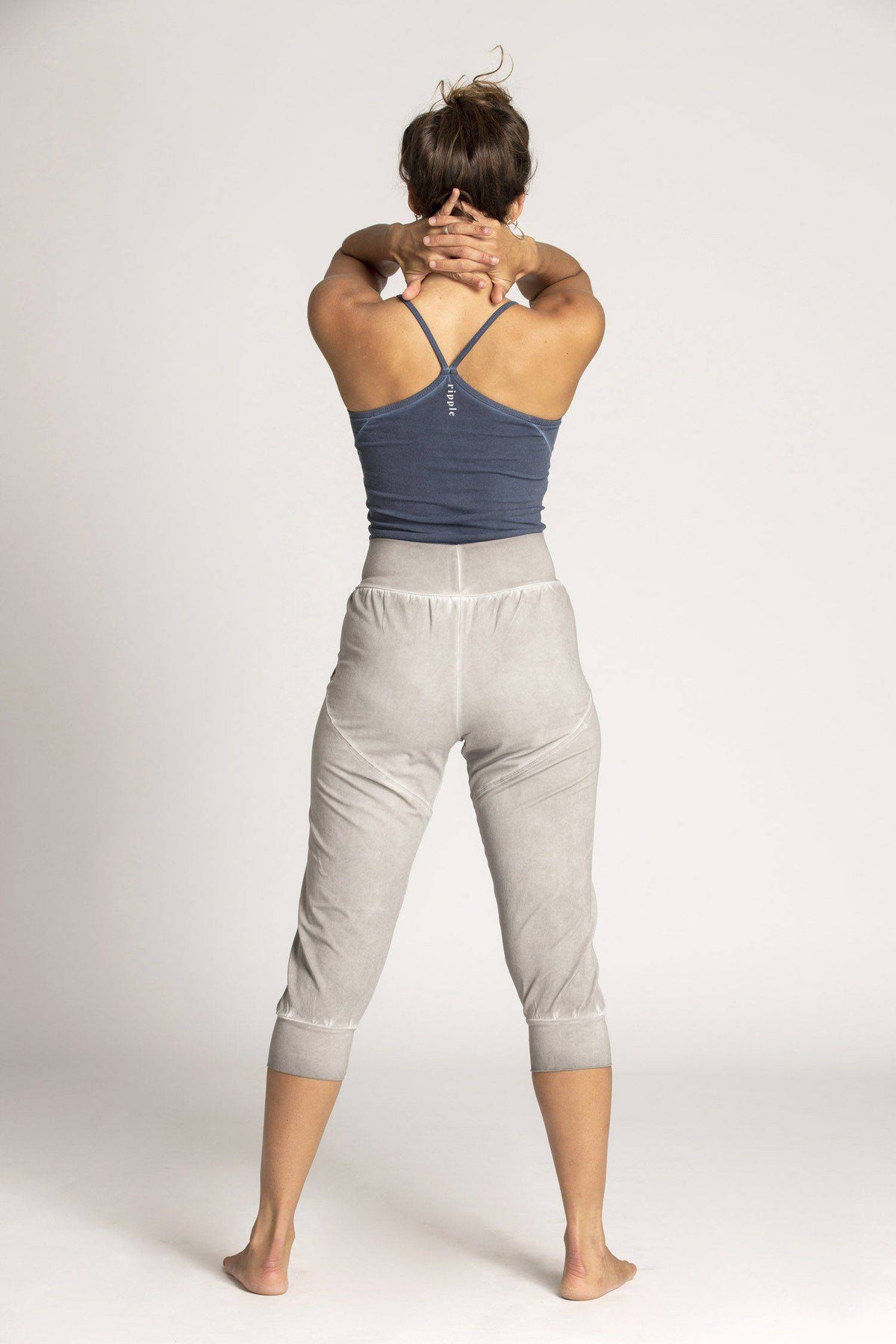 Light Grey Stone Wash Slouchy Capri Pants womens clothing Ripple Yoga Wear 