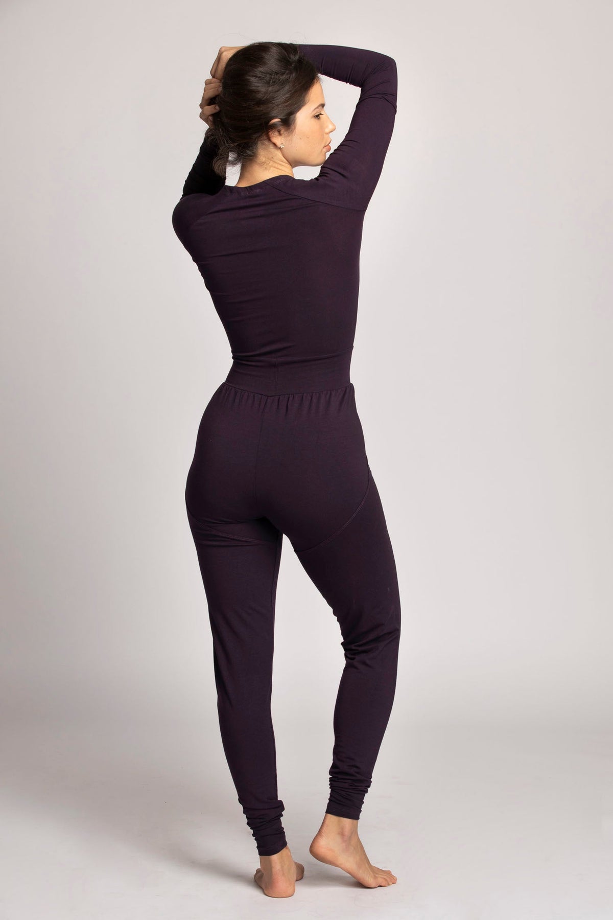 Long Sleeve Yoga Jumpsuit womens clothing Ripple Yoga Wear eggplant XS 