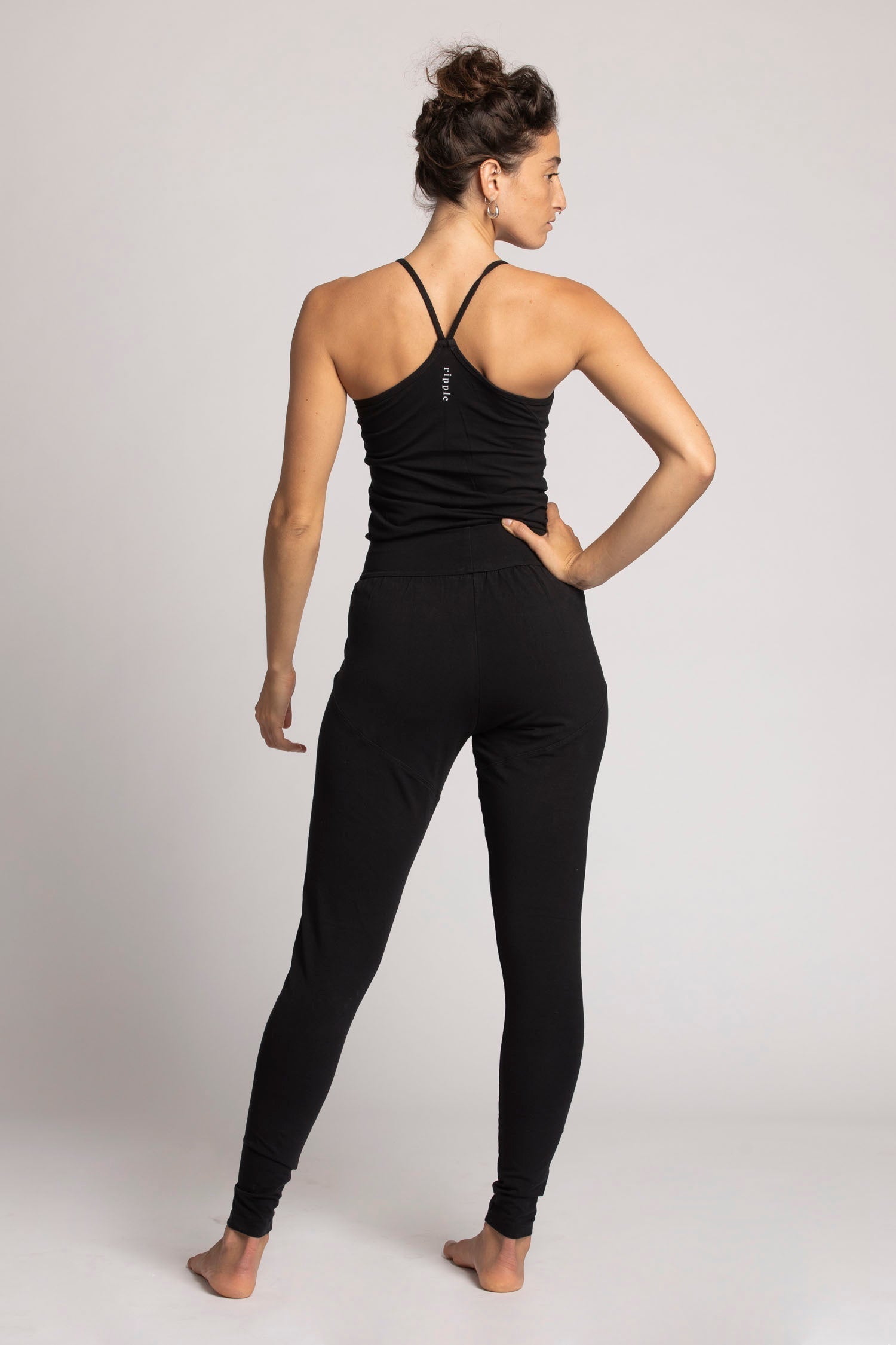 Black Yoga Romper Open Back Organic Cotton Workout Jumpsuit XS-OX -   New Zealand