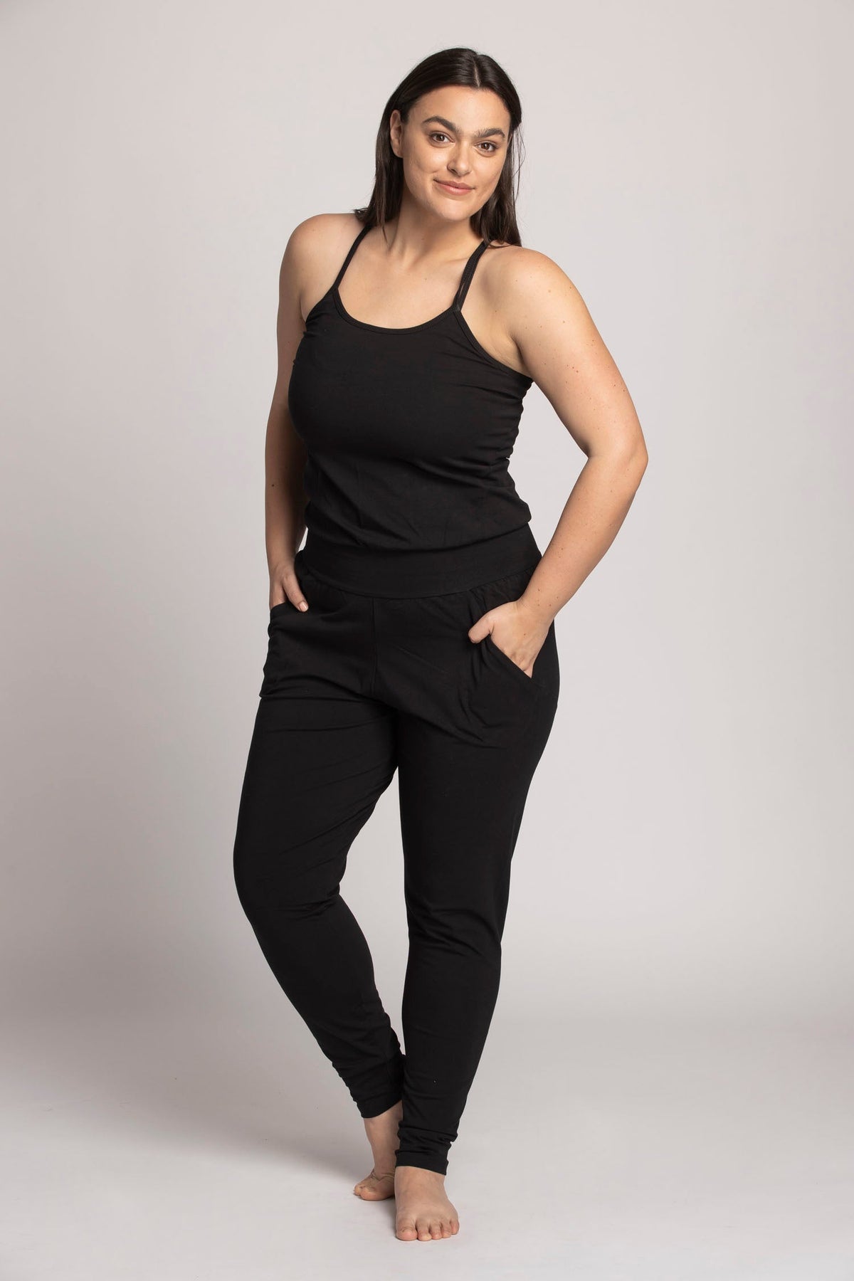 Organic Cotton Long Jumpsuit womens clothing Ripple Yoga Wear organic black L 