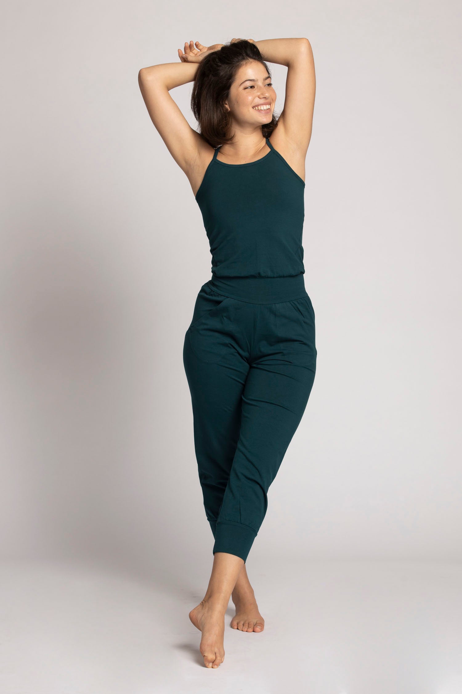 Organic Cotton Yoga Jumpsuit womens clothing Ripple Yoga Wear organic cobalt green S 