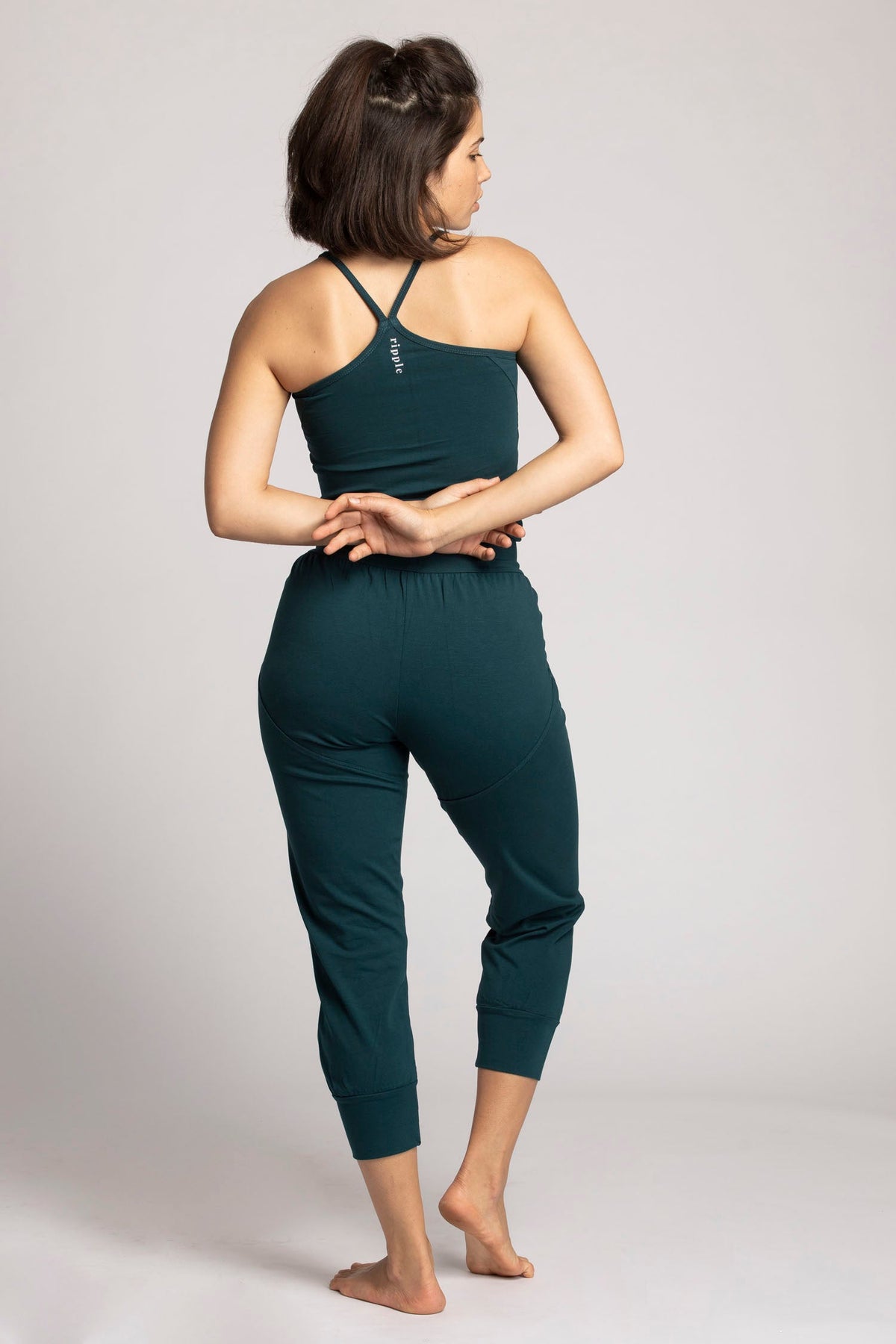 Organic Cotton Yoga Jumpsuit womens clothing Ripple Yoga Wear organic cobalt green S 
