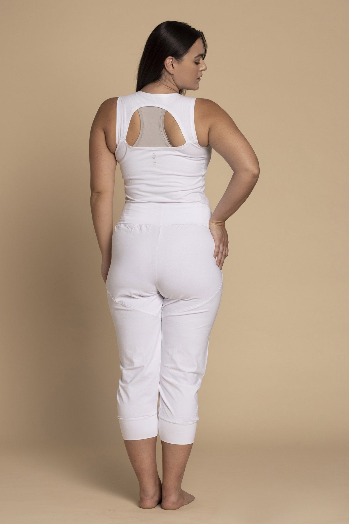 Pure White Slouchy Capri Yoga Pants womens clothing Ripple Yoga Wear 