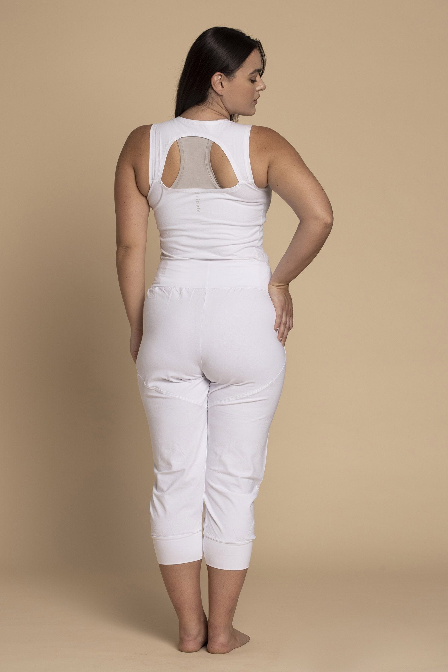 Pure White Slouchy Capri Yoga Pants womens clothing Ripple Yoga Wear 