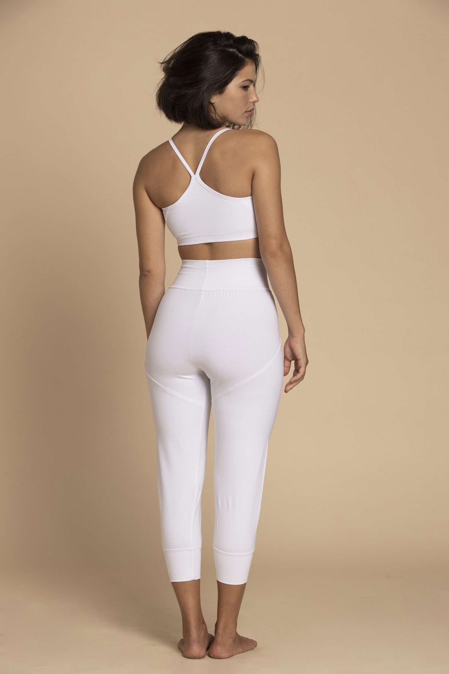 Pure White Slouchy Capri Yoga Pants womens clothing Ripple Yoga Wear 