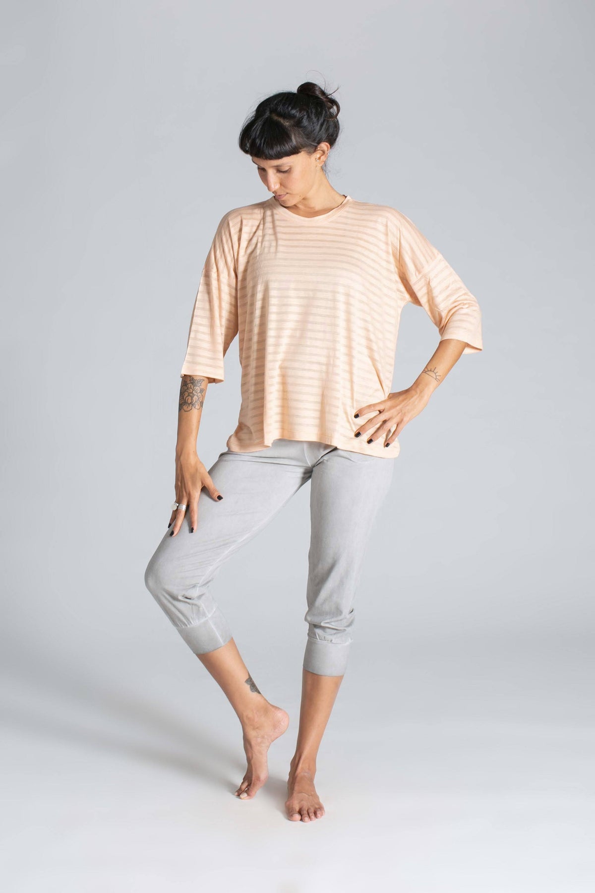 See-Though Stripes Box T-shirt - womens clothing - Ripple Yoga Wear