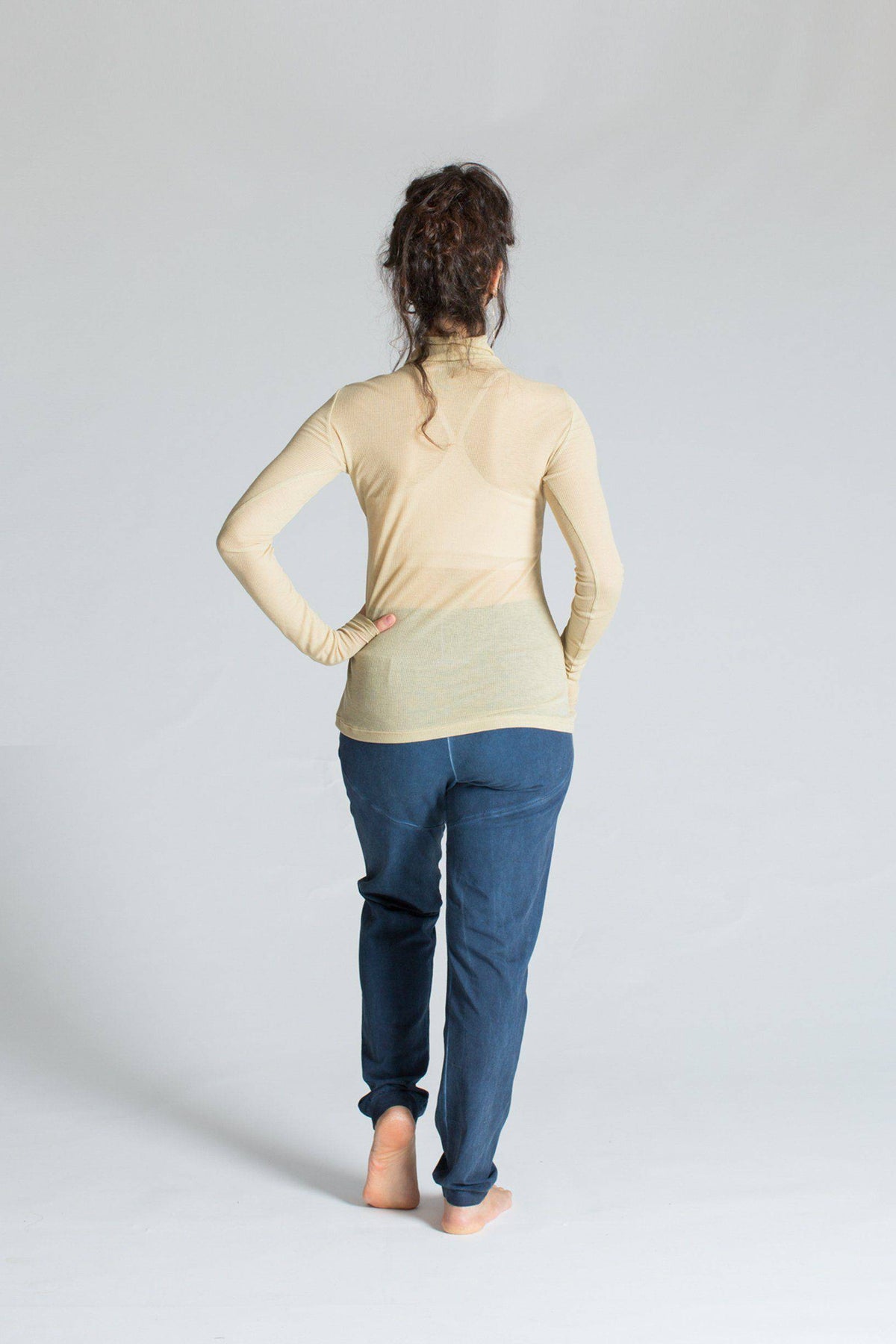 See-Through Cotton Rib Turtleneck Top - womens clothing - Ripple Yoga Wear
