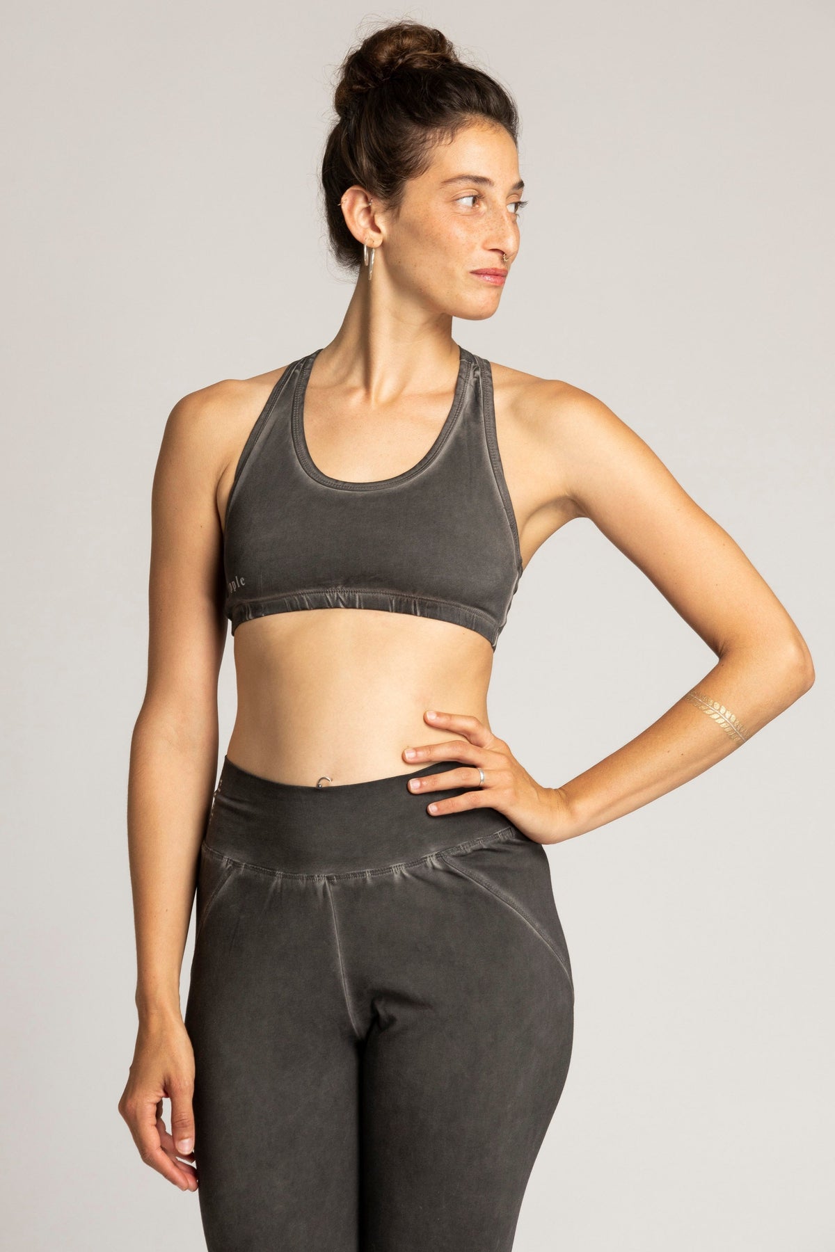 Stone wash Racer-Back Bra womens clothing Ripple Yoga Wear dark grey S 