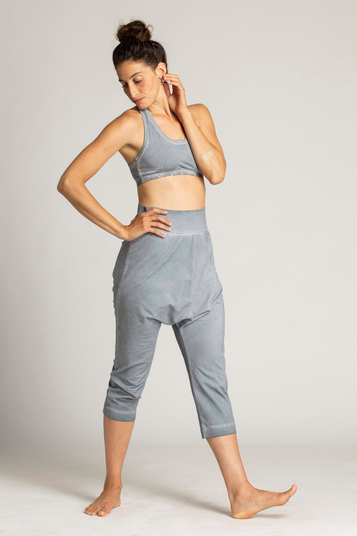 Stonewash Mini-Harem Yoga Pants womens clothing Ripple Yoga Wear 